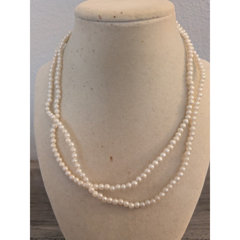 Vintage Style Double Strand Faux Pearl Necklace Creamy White Layered‎ Beads
